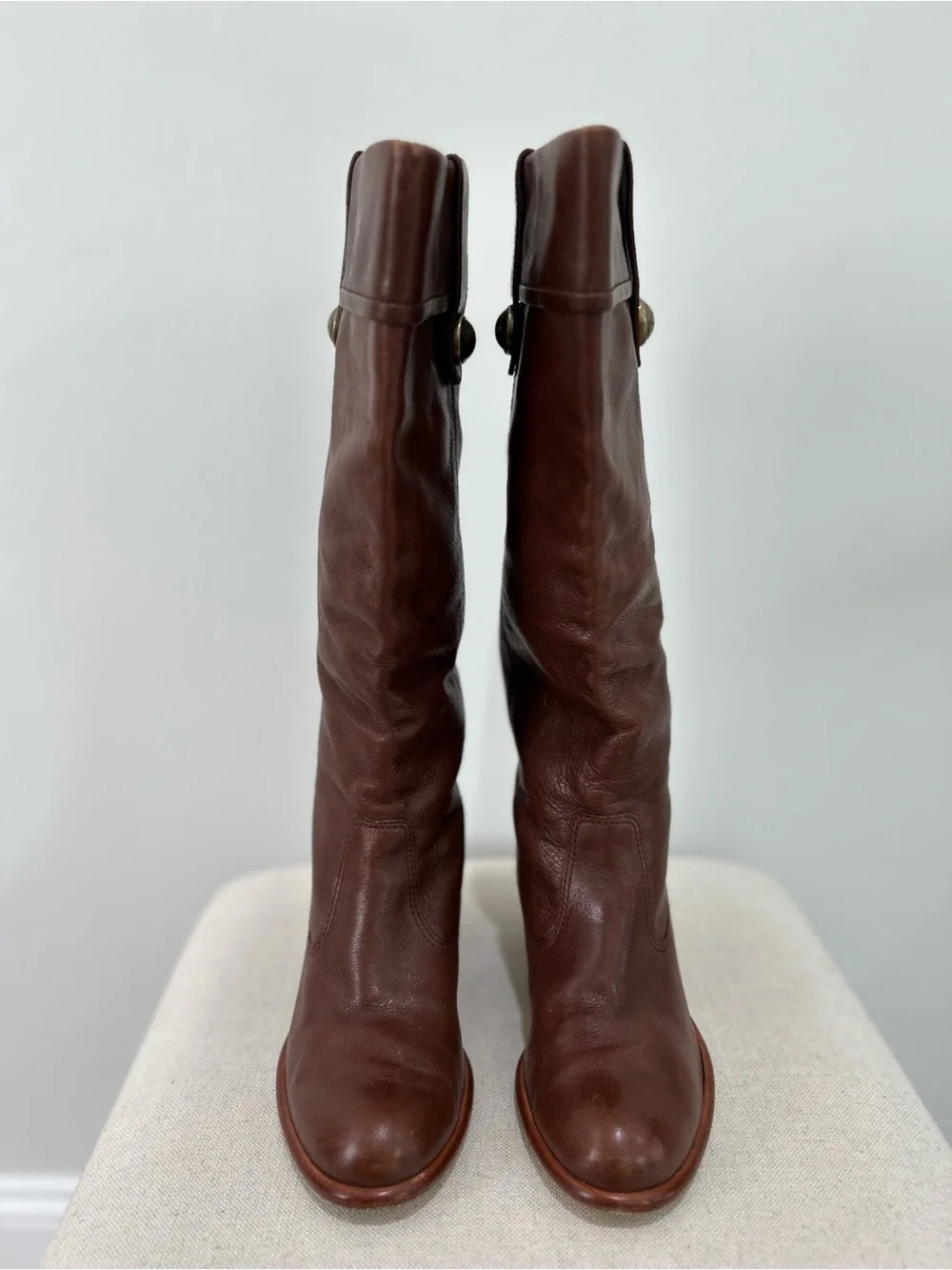 Coach Fayth Leather Riding Boot Chestnut Brown Size 7 B Classic Old Money
